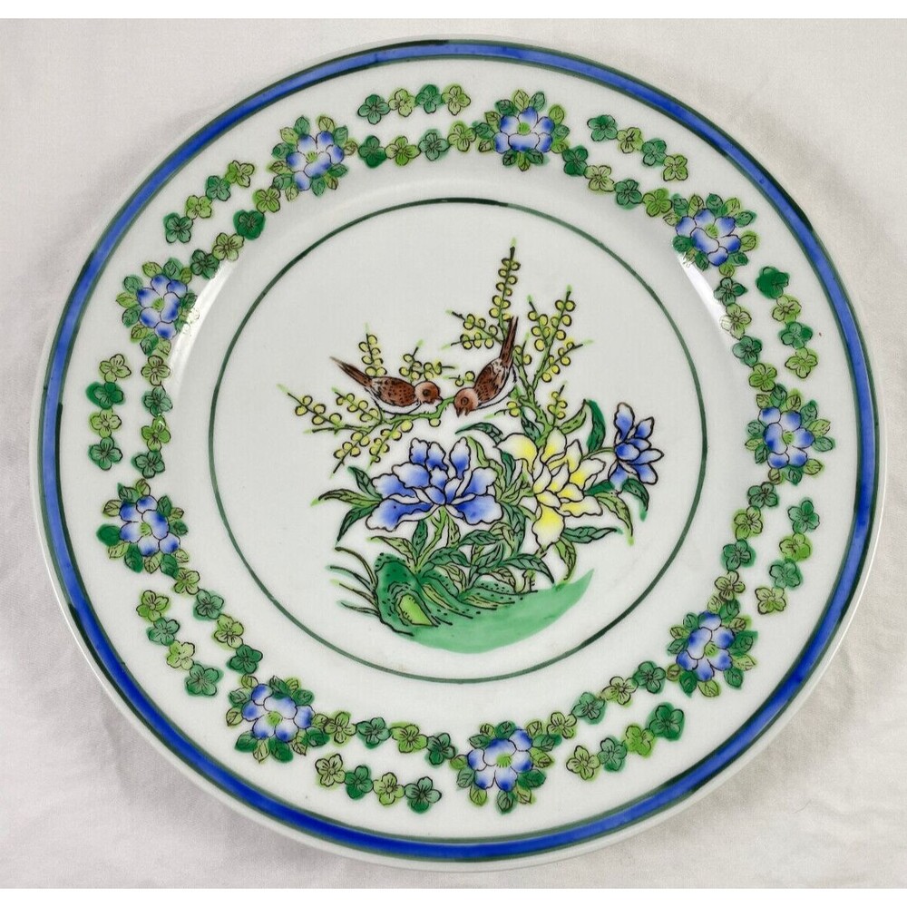 Nora Fenton Blue Green Bird Plate Design 10” Floral Hand Flowers Vintage